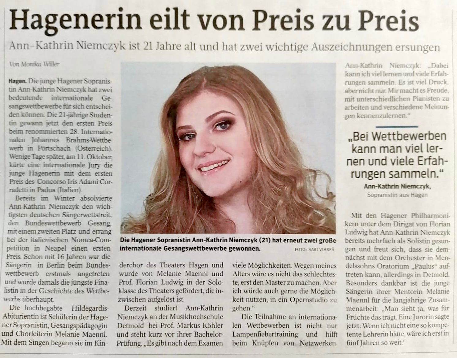 Ann-Kathrin Niemczyk gewinnt den ersten Preis im Concorso Iris Adami Corradetti